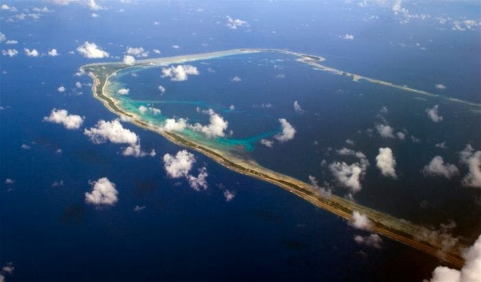 Majuro fra luften, et av de mange atollene Marshall øyene består av. Foto: Christopher Michel / Wikimedia commons